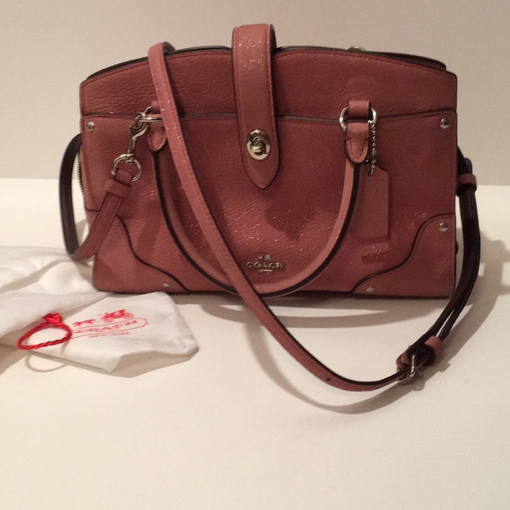 COACH Mercer Satchel 24 Glitter Rose Grain leather - Picture 2 of 5